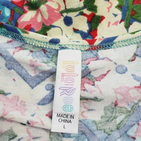 LuLaRoe Perfect T Shirt Top Blouse Yellow Blue Green Pink Floral L Large - Picture 4 of 12